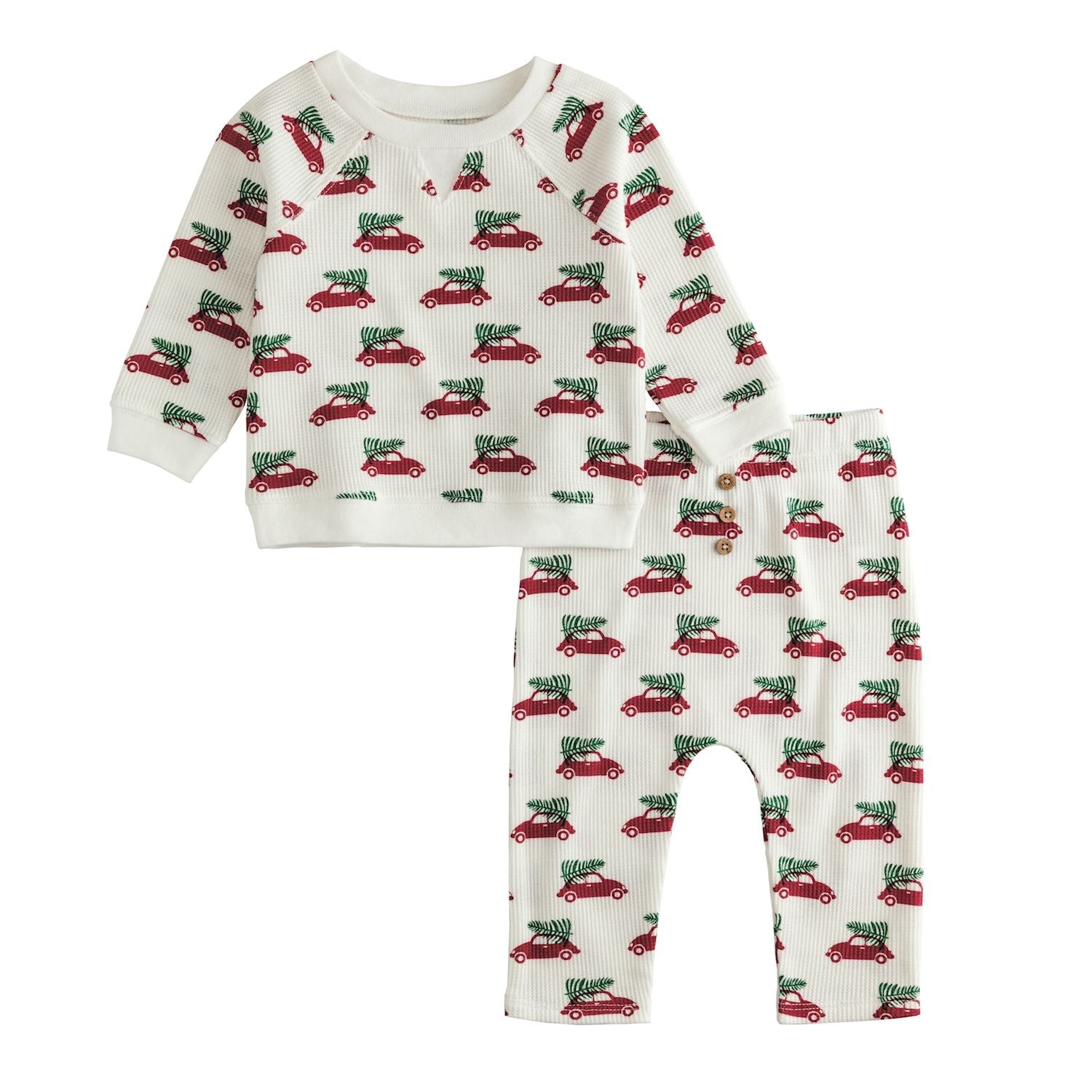 baby and toddler Christmas lounge set with red car and tree print