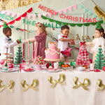 Christmas garland set with red, green, pink, and gold banners featuring festive text and star details