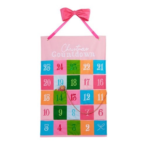 31.5-inch multicolor Color Block Advent Calendar with numbered pockets by Cherrywood Lane.