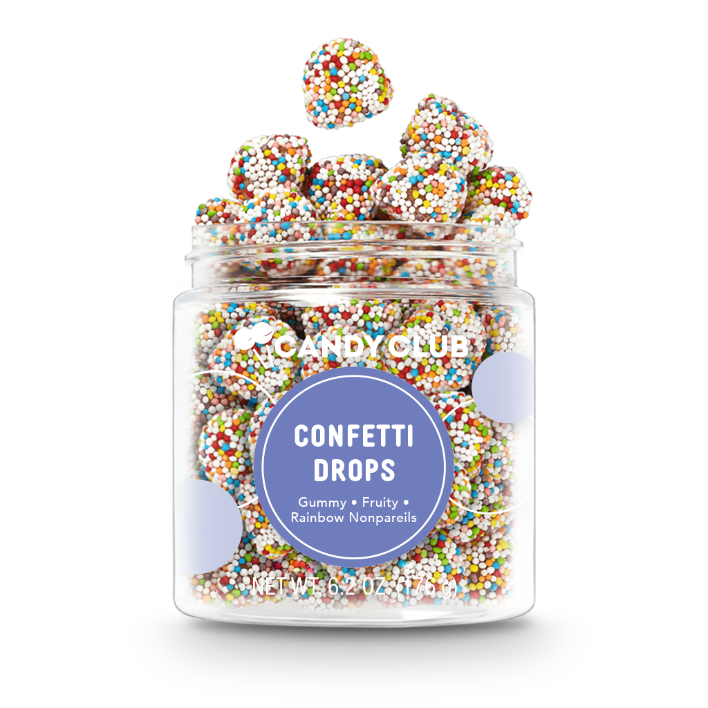 Jar of Candy Club Confetti Drops on a white background