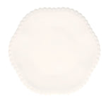 White compostable party plate with scalloped edge, made from bamboo and sugarcane pulp