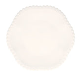 White compostable party plate with scalloped edge, made from bamboo and sugarcane pulp