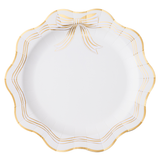 Elegant Ivory Bow Scalloped Dinner Plates with Gold Foil