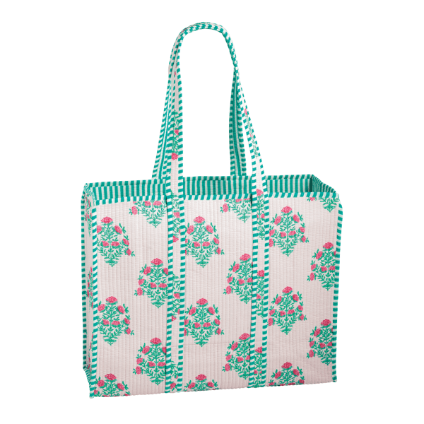 Dahlia Block Print Tote by Mud Pie at Confetti Gift and Party Tuscaloosa Alabama