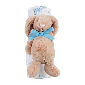 Ditsy Blue Floral Swaddle & Bunny Rattle Set by Mud Pie at Confetti Gift and Party Tuscaloosa Alabama