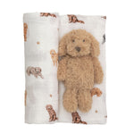 Doodle Swaddle & Rattle Set by Mud Pie at Confetti Gift and Party Tuscaloosa Alabama