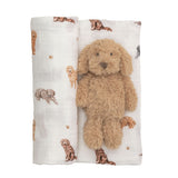 Doodle Swaddle & Rattle Set by Mud Pie at Confetti Gift and Party Tuscaloosa Alabama