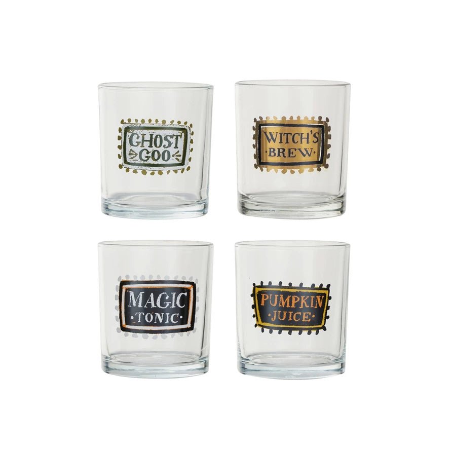 Drinking Glass w/Halloween Saying, 3" Round Multi Color by Creative Co Op at Confetti Gift and Party
