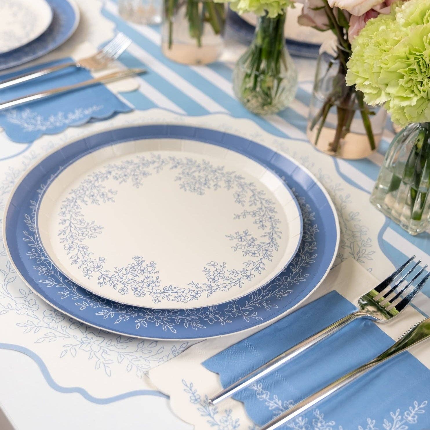 Dusty Blue Striped Paper Table Runner by Gatherings by Curated Paperie at Confetti Gift and Party Tuscaloosa Alabama