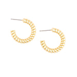 Josie brass-plated shiny 1-inch hoop earrings with twist detail