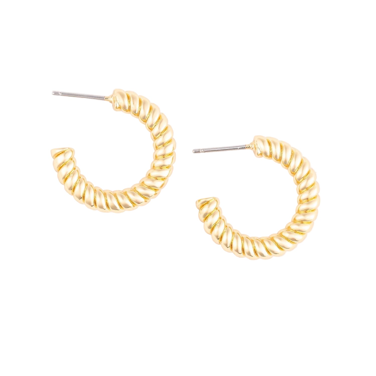 Josie brass-plated shiny 1-inch hoop earrings with twist detail