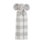 Plaid blanket with fluffy gray trim on a white background
