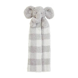 Plaid blanket with fluffy gray trim on a white background