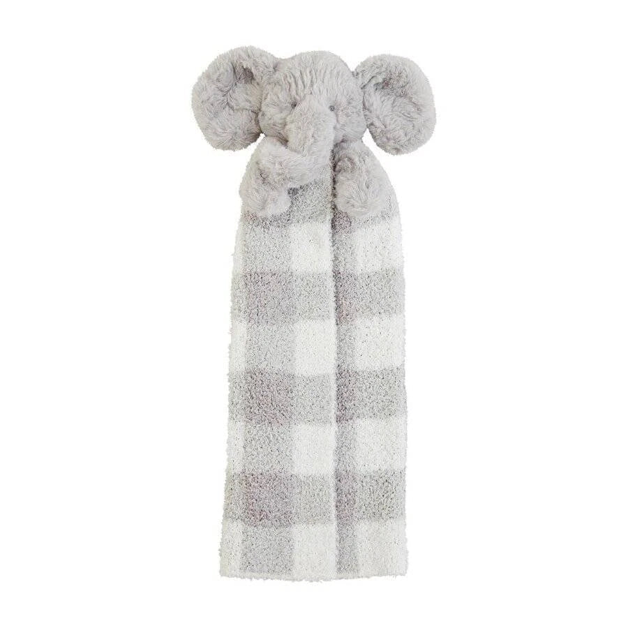 Plaid blanket with fluffy gray trim on a white background