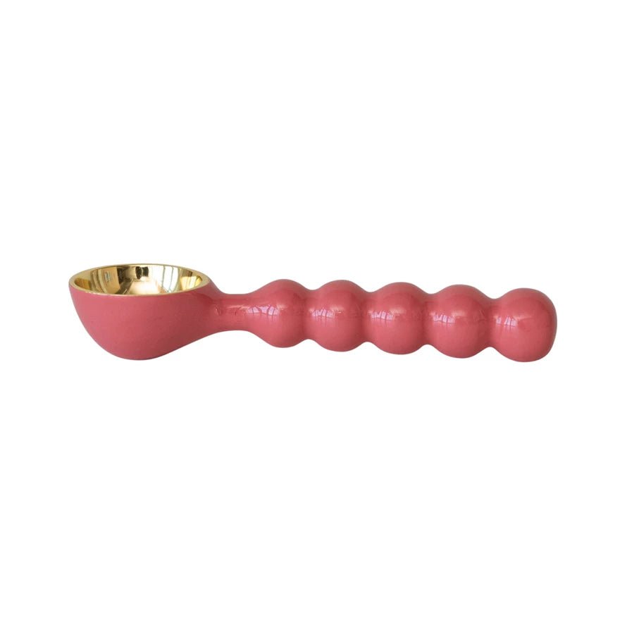 Pink and gold enameled aluminum ice cream scoop with round ball handle
