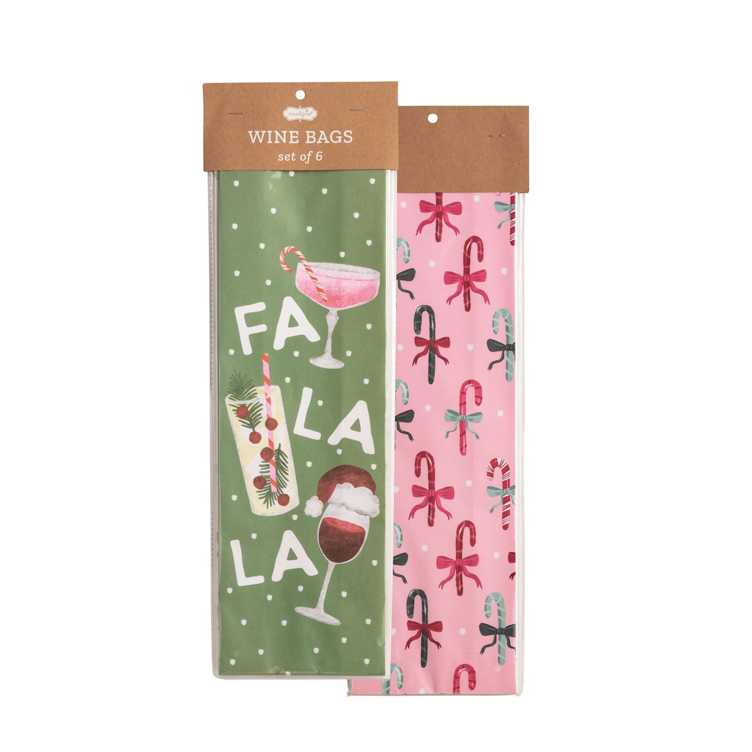 Fa La La Paper Wine Bag Set by Mud Pie at Confetti Gift and Party Tuscaloosa Alabama