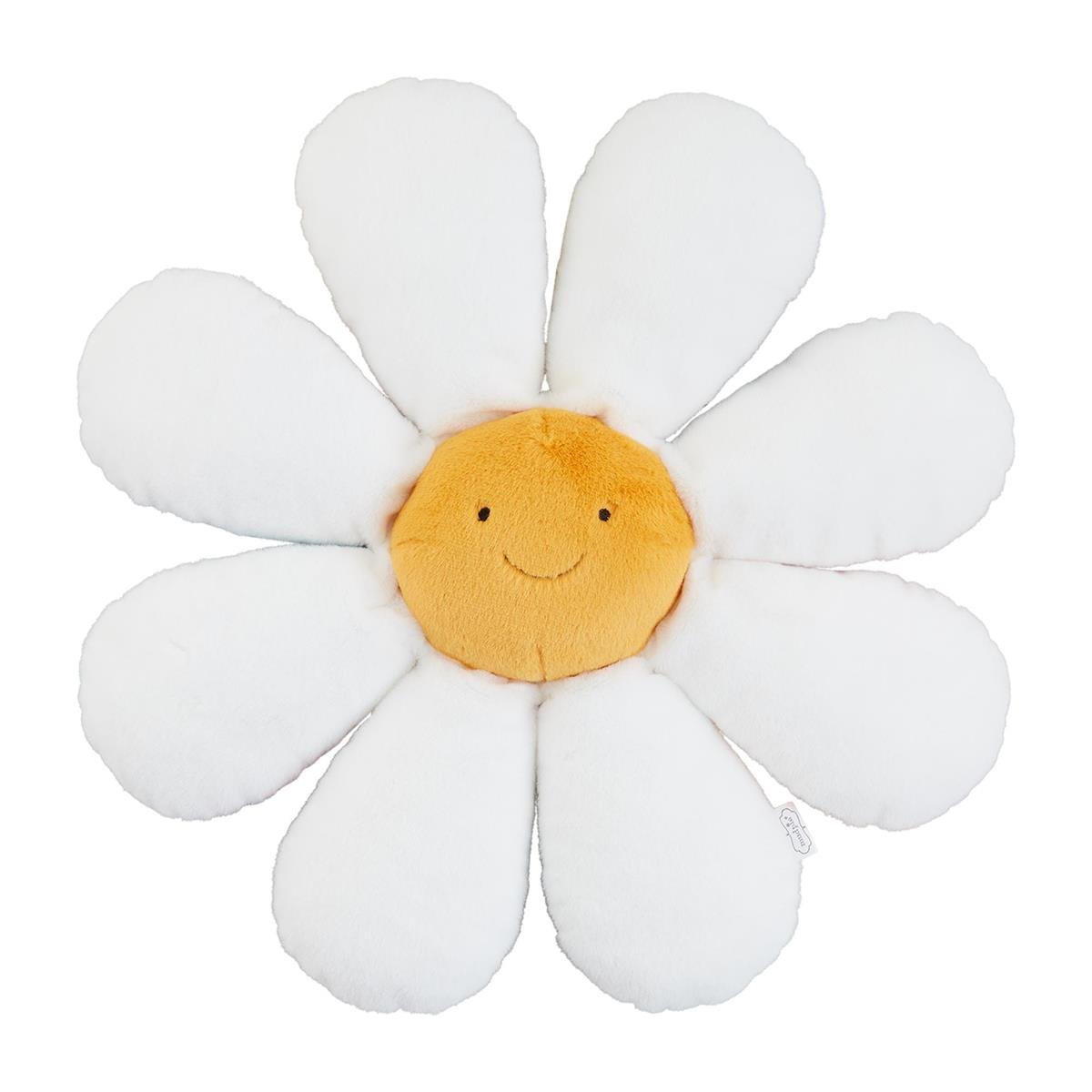 Plush flower learning toy with smiling yellow center and colorful embroidered petals