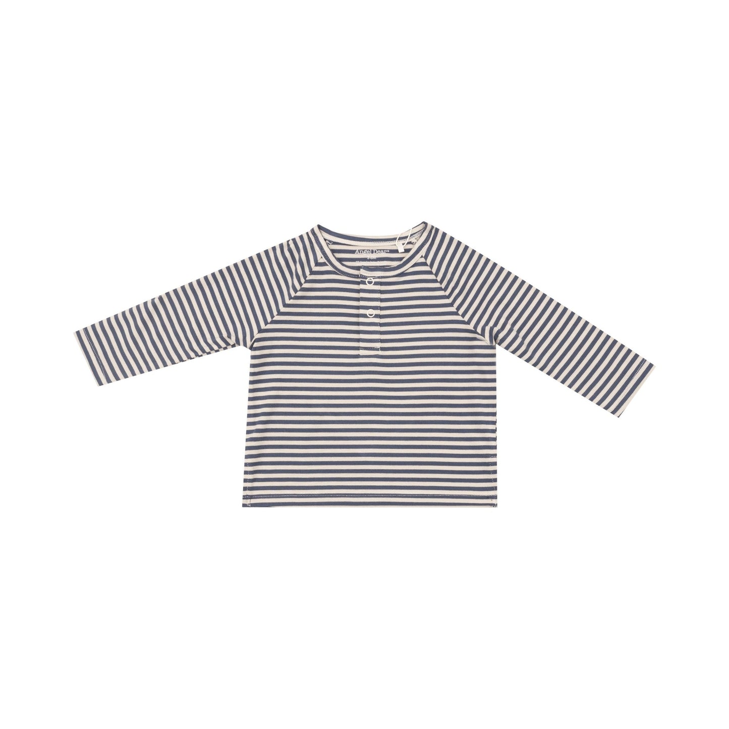 Footballs + Navy & Oat Stripe - Long Sleeve Raglan 6 - 12 M by Angel Dear at Confetti Gift and Party