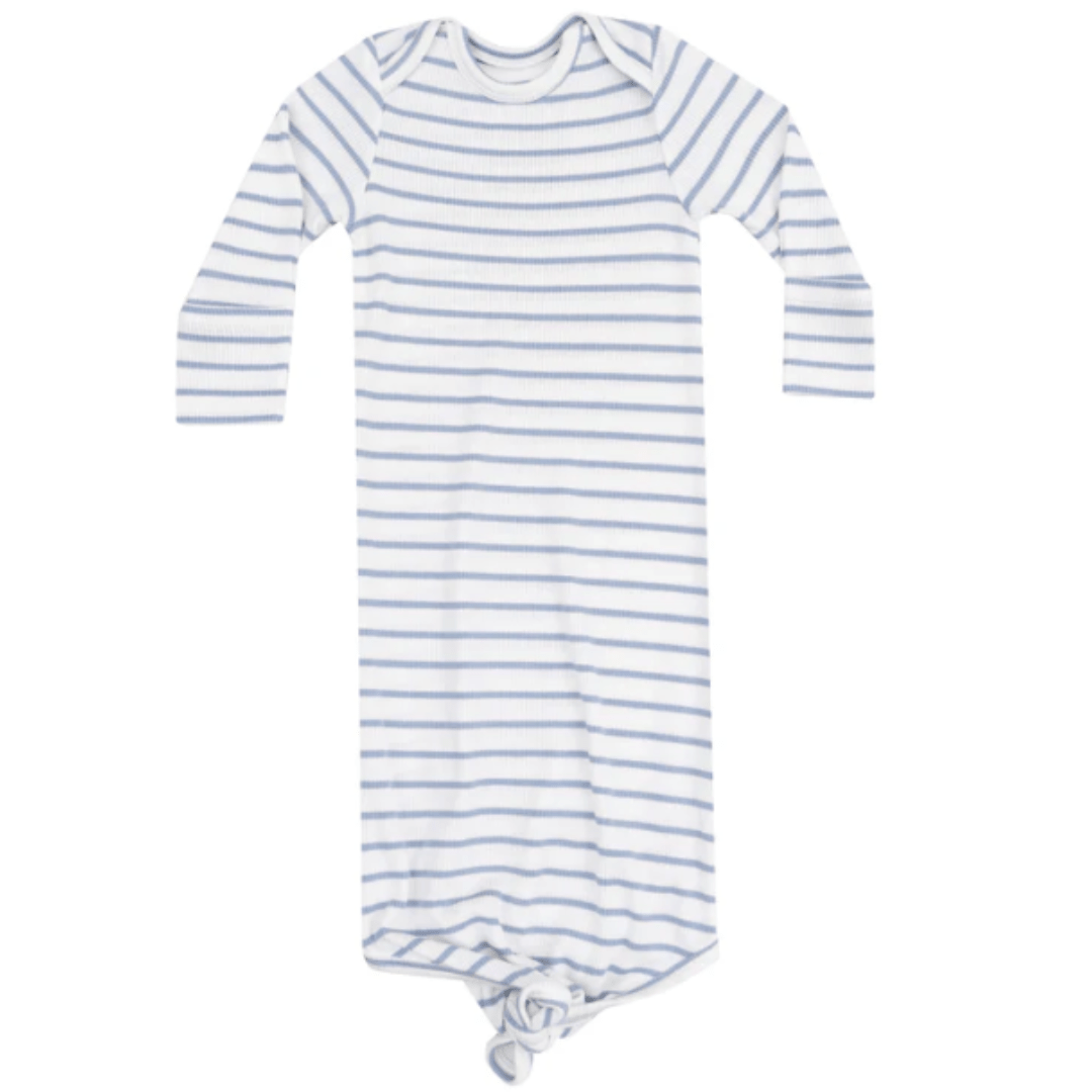 French Stripe Dusty Blue Rib Knotted Gown by Angel Dear at Confetti Gift and Party Tuscaloosa Alabama