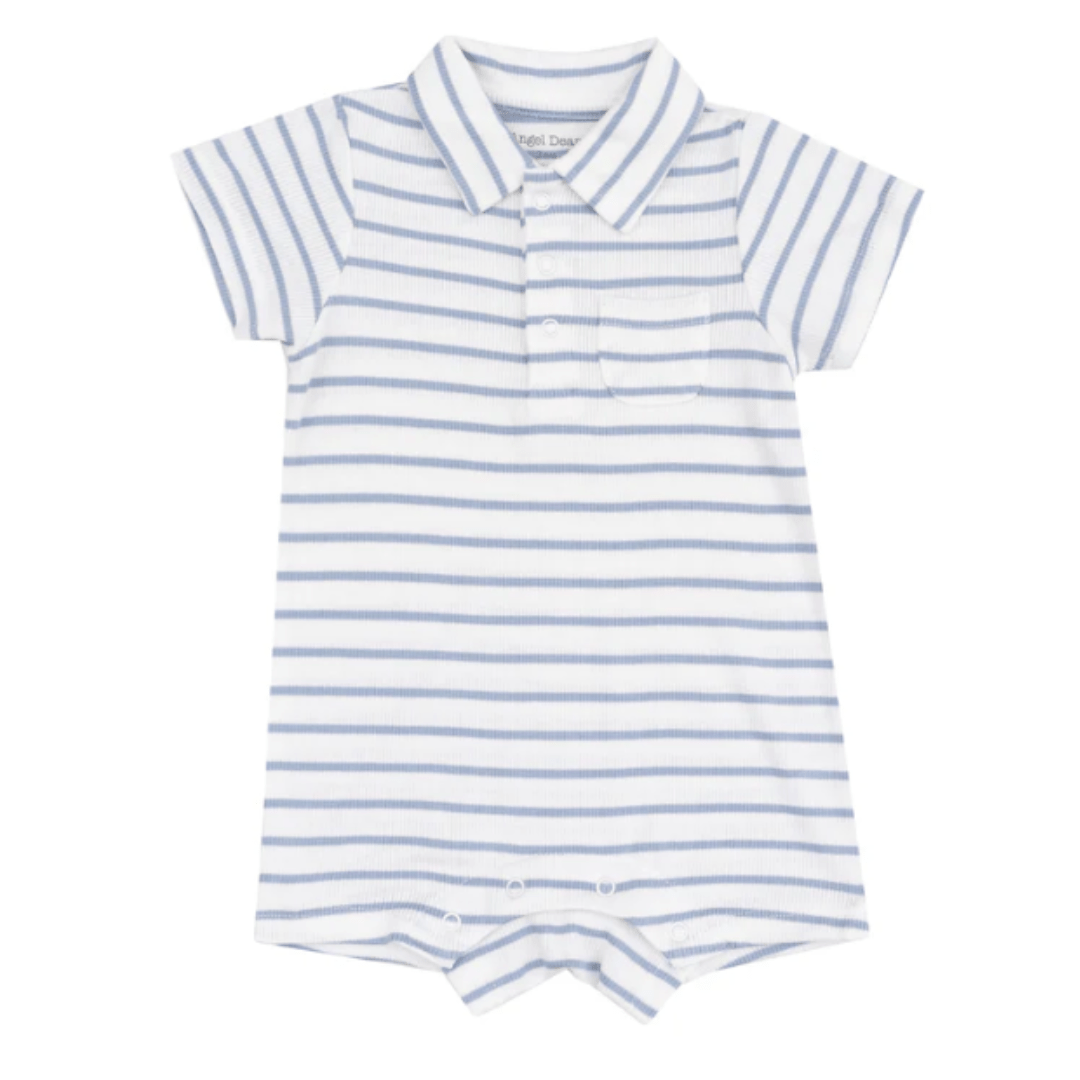 French Stripe Dusty Blue Rib Polo Shortie by Angel Dear at Confetti Gift and Party Tuscaloosa Alabama
