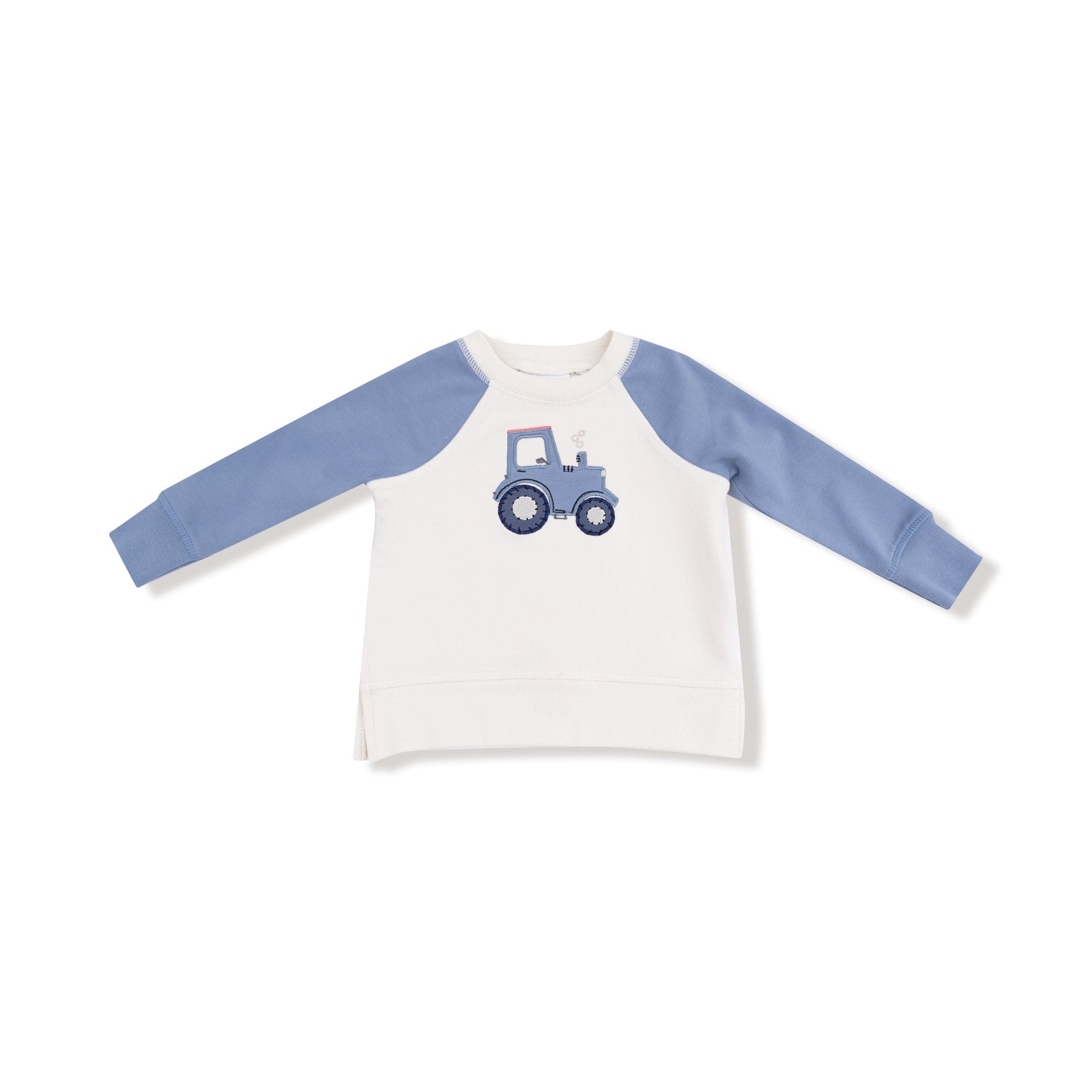 French Terry - Mini Tractors - Raglan Sweatshirt With French Terry Applique And Jogger by Angel Dear at Confetti Gift and Party Tuscaloosa Alabama