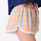 Gingham Boxer Lounge Shorts – Pastel Plaid with Floral Waistband by Shiraleah at Confetti Gift and Party Tuscaloosa Alabama