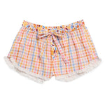 Pastel gingham boxer shorts with floral waistband and lace trim