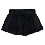 Black girls' ruffle waist shorts with elastic waistband