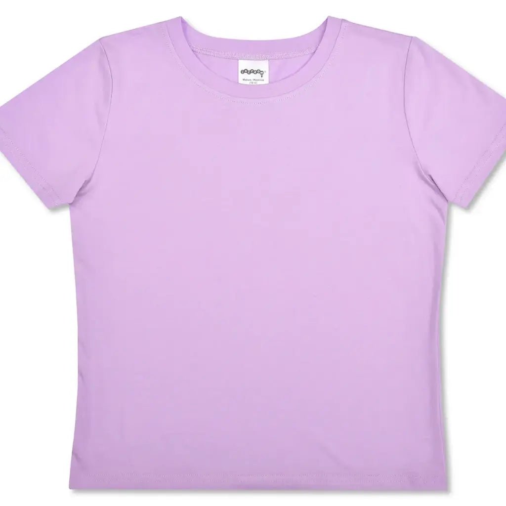 Light lavender children’s t-shirt with short sleeves and crew neck
