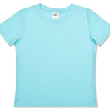 Light blue children’s t-shirt with short sleeves and crew neck