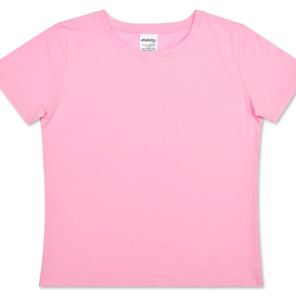 Light pink children’s t-shirt with short sleeves and crew neck