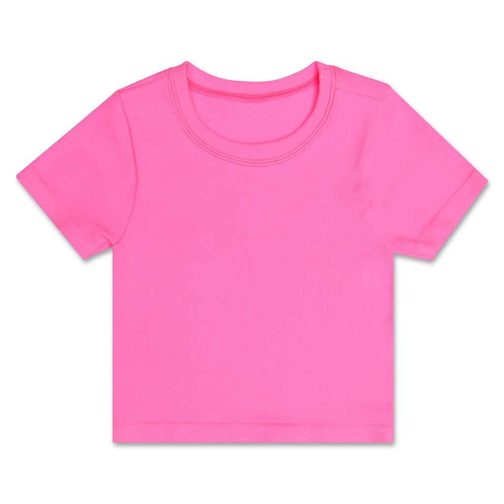 Bright pink kids ribbed short sleeve tee