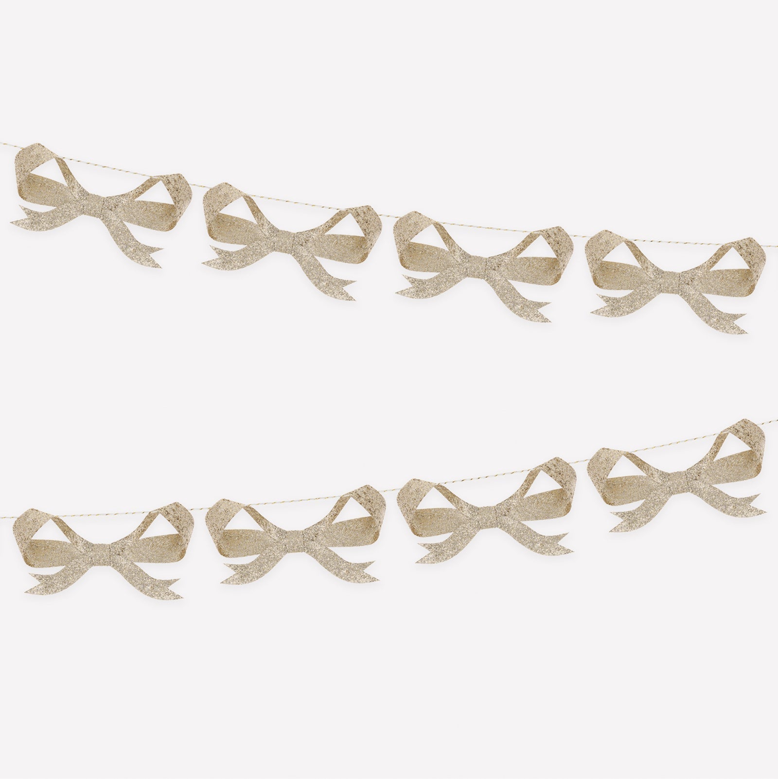 Gold glitter bow paper garland for holiday and party decorating