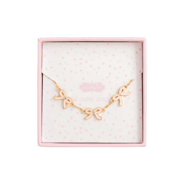 Gold Bow Charm Bracelet by Mud Pie at Confetti Gift and Party Tuscaloosa Alabama
