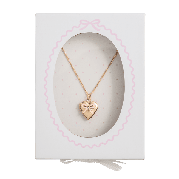 Gold Bow Heart Locket Necklace by Mud Pie at Confetti Gift and Party Tuscaloosa Alabama