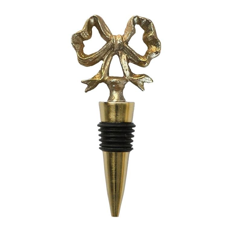 Gold bow wine stopper by Mary Square, elegant bar accessory for holiday entertaining.