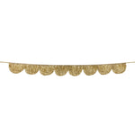 Gold scalloped tinsel garland with glitter ribbon for holiday decorating