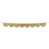 Gold scalloped tinsel garland with glitter ribbon for holiday decorating