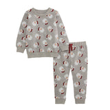 Gray Santa jogger set for kids with allover Santa face print and soft French terry fabric