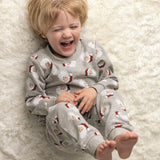Gray Santa jogger set for kids with allover Santa face print and soft French terry fabric