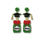 Green Bottle Shape with Grad Cap "Congrats" Bead Earrings by Golden Stella at Confetti Gift and Party Tuscaloosa Alabama