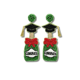 Green Bottle Shape with Grad Cap "Congrats" Bead Earrings by Golden Stella at Confetti Gift and Party Tuscaloosa Alabama
