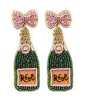 Green Bottle Shape with Pink Bow "Rose" Bead Earrings by Golden Stella at Confetti Gift and Party Tuscaloosa Alabama