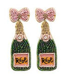 Green Bottle Shape with Pink Bow "Rose" Bead Earrings by Golden Stella at Confetti Gift and Party Tuscaloosa Alabama