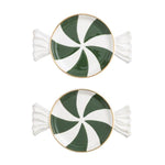 Green peppermint-shaped tidbit plate set with gold rim