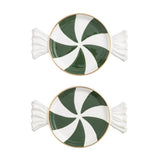 Green peppermint-shaped tidbit plate set with gold rim