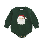 Green knit baby sweater bubble with Santa face and button leg closure