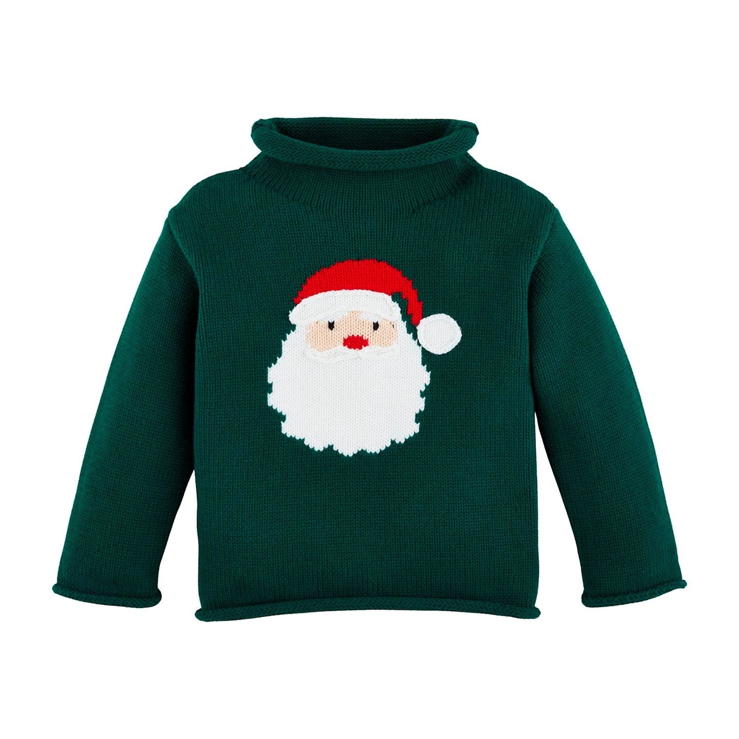 Green sweater with a Santa Claus face design