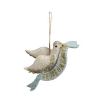 Handmade felt dove ornament with “Peace on Earth” banner