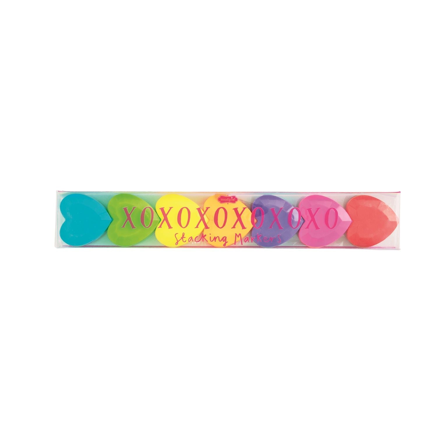 stacked heart-shaped markers in rainbow colors for kids